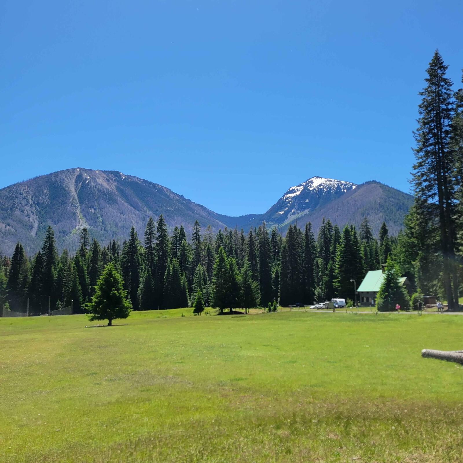 A mountain meadow campsite on the way to the outdoor cooking weekend